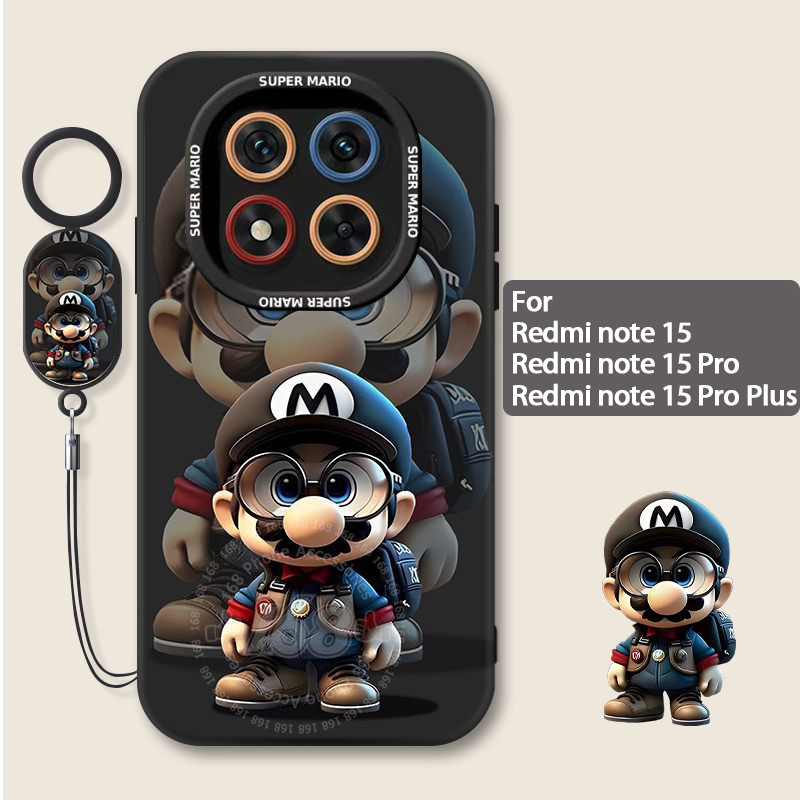 เคส Redmi Note 15 Pro 5G เคส Redmi Note 15 5G, 15 Pro Plus ลายการ์ตูนอนิเมะมาริโอ้ กันกระแทก พร้อมที่ป้องกันกล้อง หนังพร้อมสายโทรศัพท์ เคสซิลิโคนด้านนุ่ม