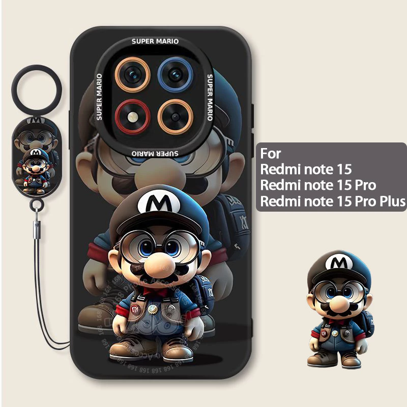 เคส Redmi Note 14 15 Pro 5G เคส Redmi Note 14 15 5G, 14 15 Pro Plus ลายการ์ตูนอนิเมะมาริโอ้ กันกระแทก พร้อมที่ป้องกันกล้อง หนังพร้อมสายโทรศัพท์ เคสซิลิโคนด้านนุ่ม