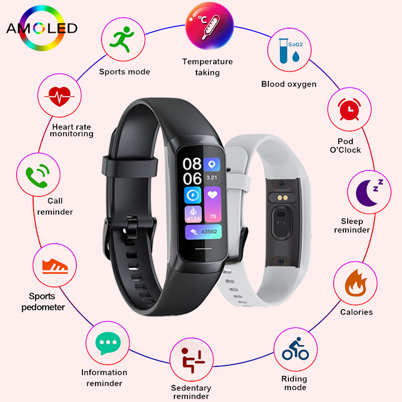 LIGE 1.1 Inch Amoled Heart Rate Monitor Smart Bracelet Wristband Slim Smart Watch  Waterproof  Fitne
