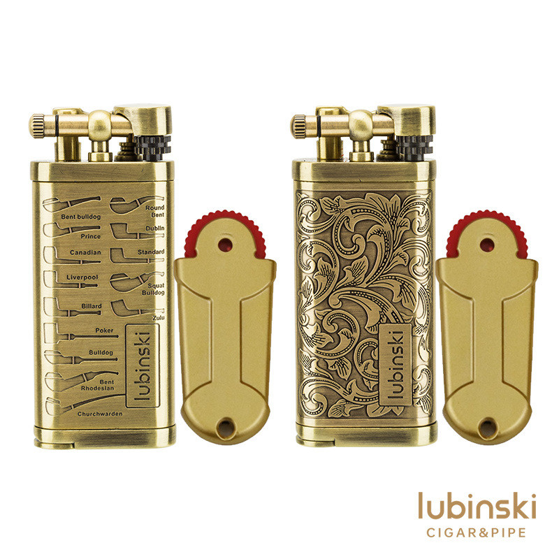 ไฟแช็กไปป์ LUBINSKI สไตล์วินเทจ ระบบล้อหิน-มีดกดและขูด-เปลวไฟโค้งงอ สำหรับนักสะสมและของขวัญคลาสสิก