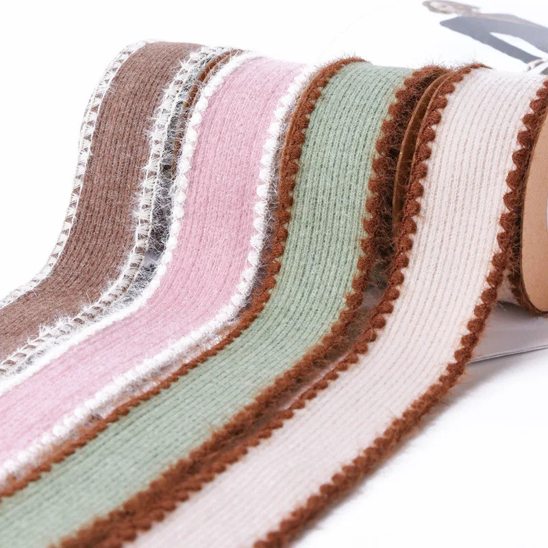 9-10 Yards 23MM 35mm Hooked Edge Striped Plush Flocking Ribbon 1120R03 Bowknots Kids Hair Accessorie