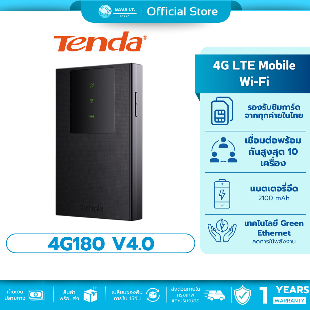 (มีส่งด่วน) TENDA (4G180 v4.0) 4G LTE Mobile Wi-Fi พอกเก็ตไวไฟ รับประกัน 1 ปี