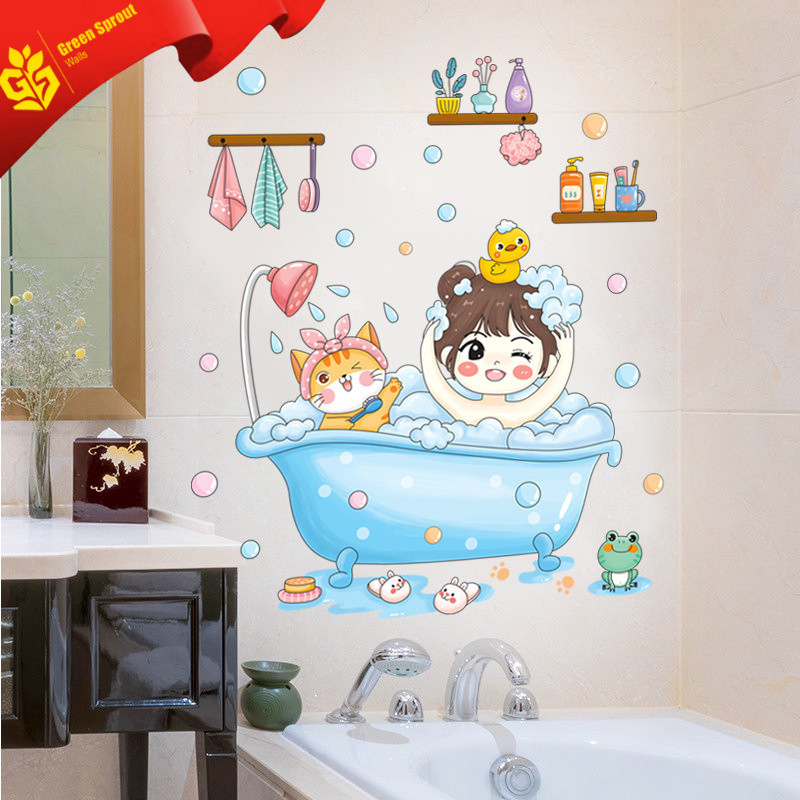 การ์ตูนการ์ตูนอ่างอาบน้ําสติ๊กเกอร์ติดผนังกันน้ําสติ๊กเกอร์ตกแต่งห้องน้ําห้องน้ํา ตัวเอง-กาว สติ๊กเกอร์ติดผนังที่ถอดออกได้เด็กห้องน้ําสต