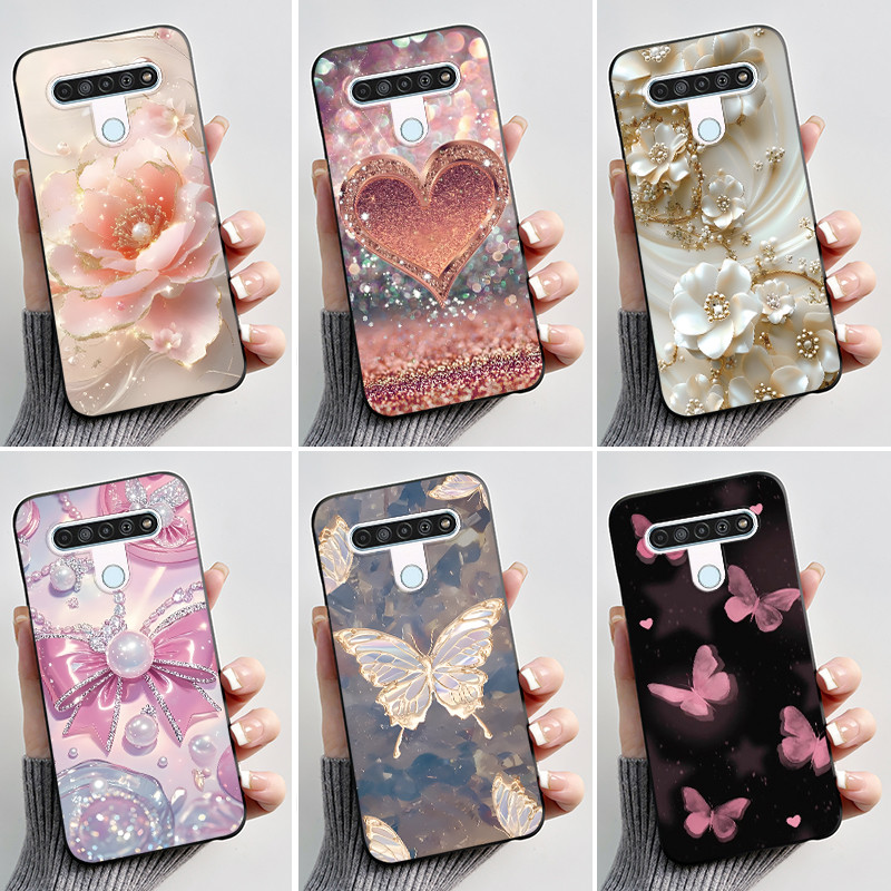 รูปแบบการพิมพ์สําหรับ LG Q61 / LG K61 / LG Q70 ซิลิโคนอ่อนนุ่มฝาครอบเปลือกสีดําดอกไม้น่ารักการ์ตูนปล