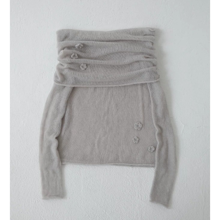 [SR-STUDIO] เสื้อกันหนาวไหล่เดียวสไตล์เกาหลีใต้ด่งแดมุน ลายดอกไม้สามมิติ - รูปที่ 7