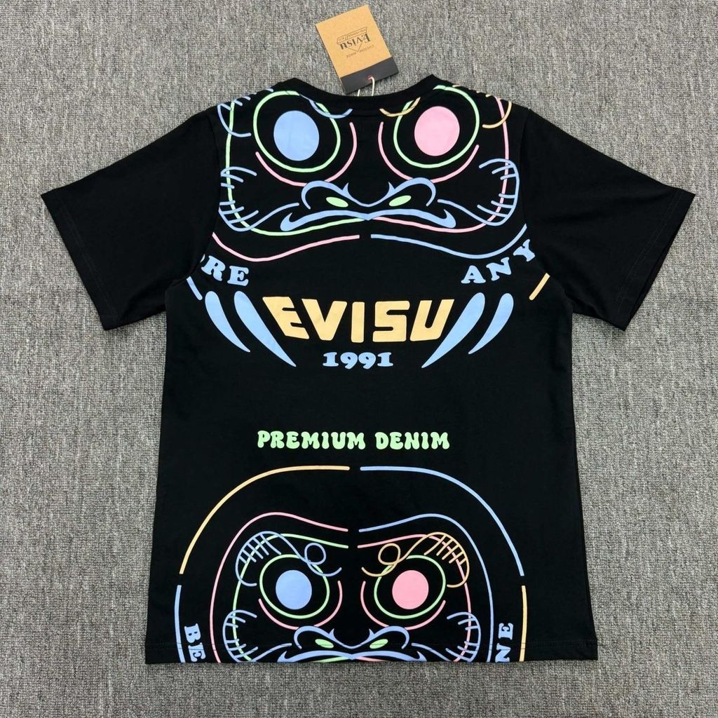 EVC สไตล์ล่าสุด T-shirt สำหรับผู้ชาย พิมพ์ลายธรรมะ ทรงหลวมรอบคอ ใส่สบาย แขนสั้น