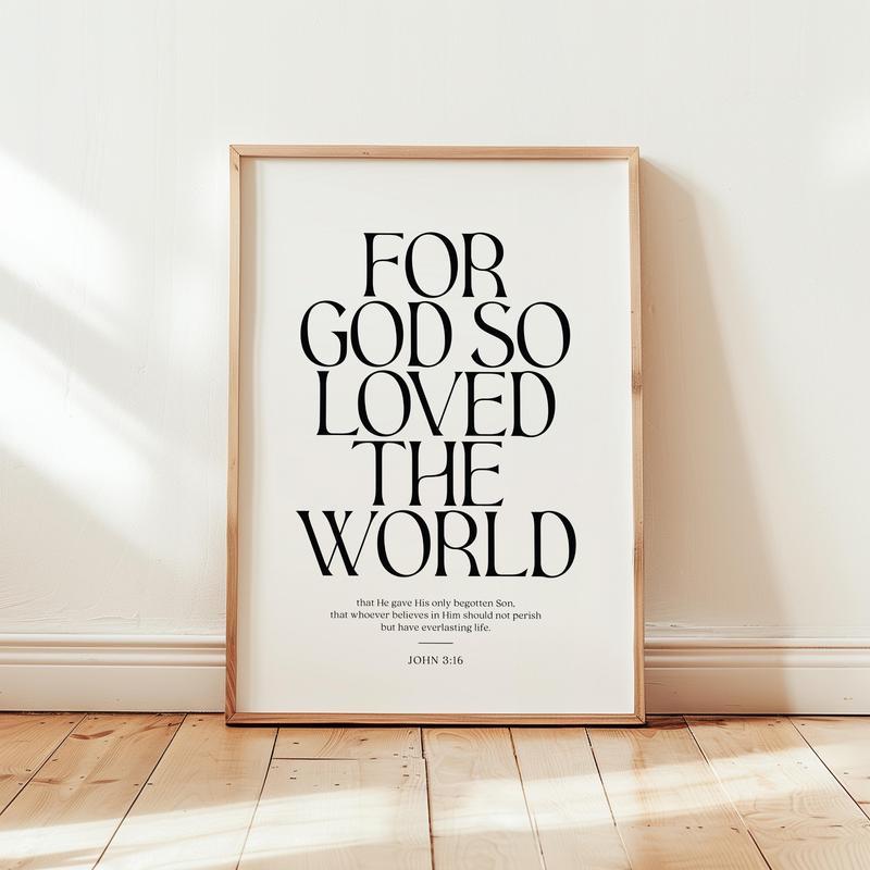 John 3:16 สําหรับ God so Loved the World โมเดิร์น Minimalist โปสเตอร์ Scripture Bible Verse ผ้าใบ Wa