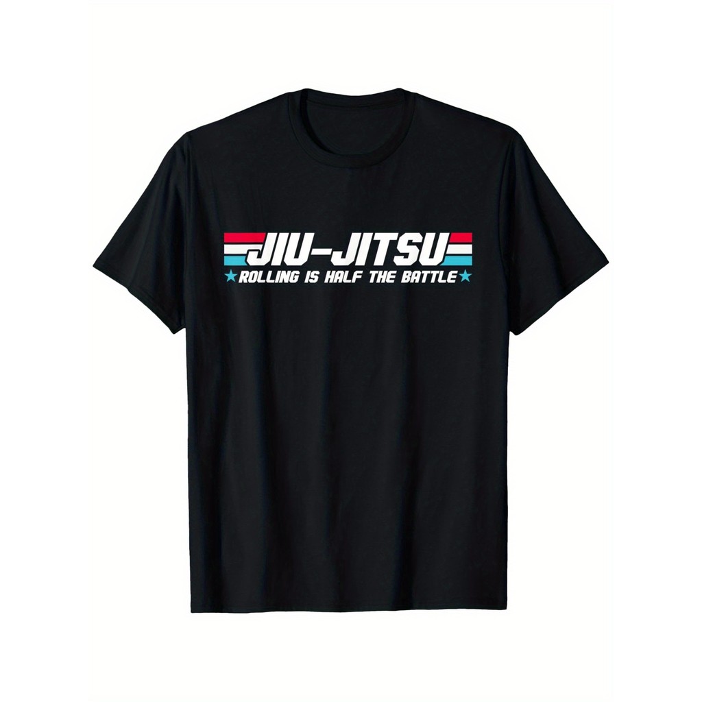เสื้อยืดกราฟิก "Jiu Jitsu Rolling is Half the Battle" สำหรับผู้ชาย - ทำจากผ้าฝ้ายเนื้อนุ่มพิเศษ คอเต