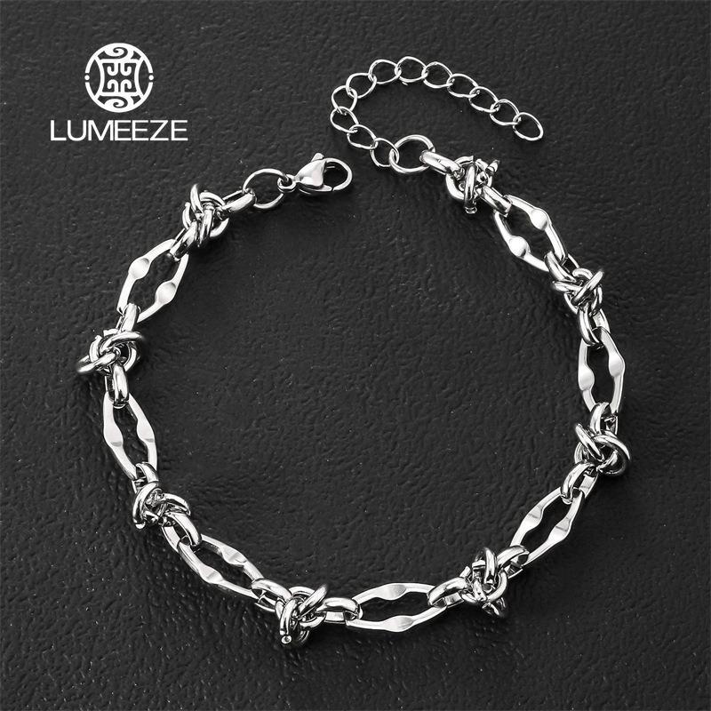 LUMEZE Punk สแตนเลส Chunky Lip Knot สร้อยข้อมือสําหรับผู้หญิงผู้ชาย BChain กําไลข้อมือสายรัดข้อมือ Anklets เครื่องประดับโลหะ SL324 #