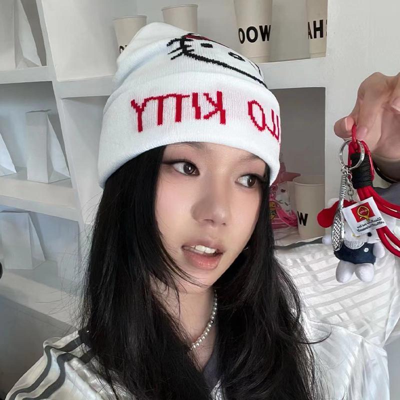 หมวกถักน่ารักสำหรับฤดูใบไม้ร่วงและฤดูหนาว สไตล์การ์ตูน หมวกขนสัตว์