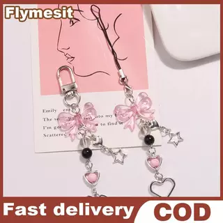 Flymesit Goth Y2K โทรศัพท์ Charm Bow Heart Star พวงกุญแจจี้กระเป๋าโทรศัพท์น่ารักอุปกรณ์เสริมสําหรับสาวผู้หญิงเครื่องประดับ EN