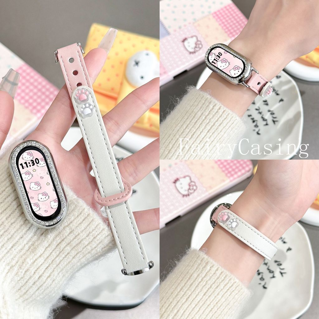 แมวน่ารัก Paw สายหนังสําหรับ Xiaomi Mi Band 10 9 8 รุ่นเซรามิคสร้อยข้อมือสําหรับ Mi Band 10 9 8 Pro 