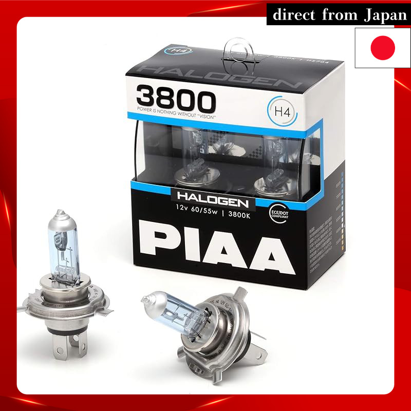 PIAA Headlight and Fog Lamp Halogen H4 3800K, Vehicle Inspection Compliant, 2-pack, 12V 60/55W, ECE 