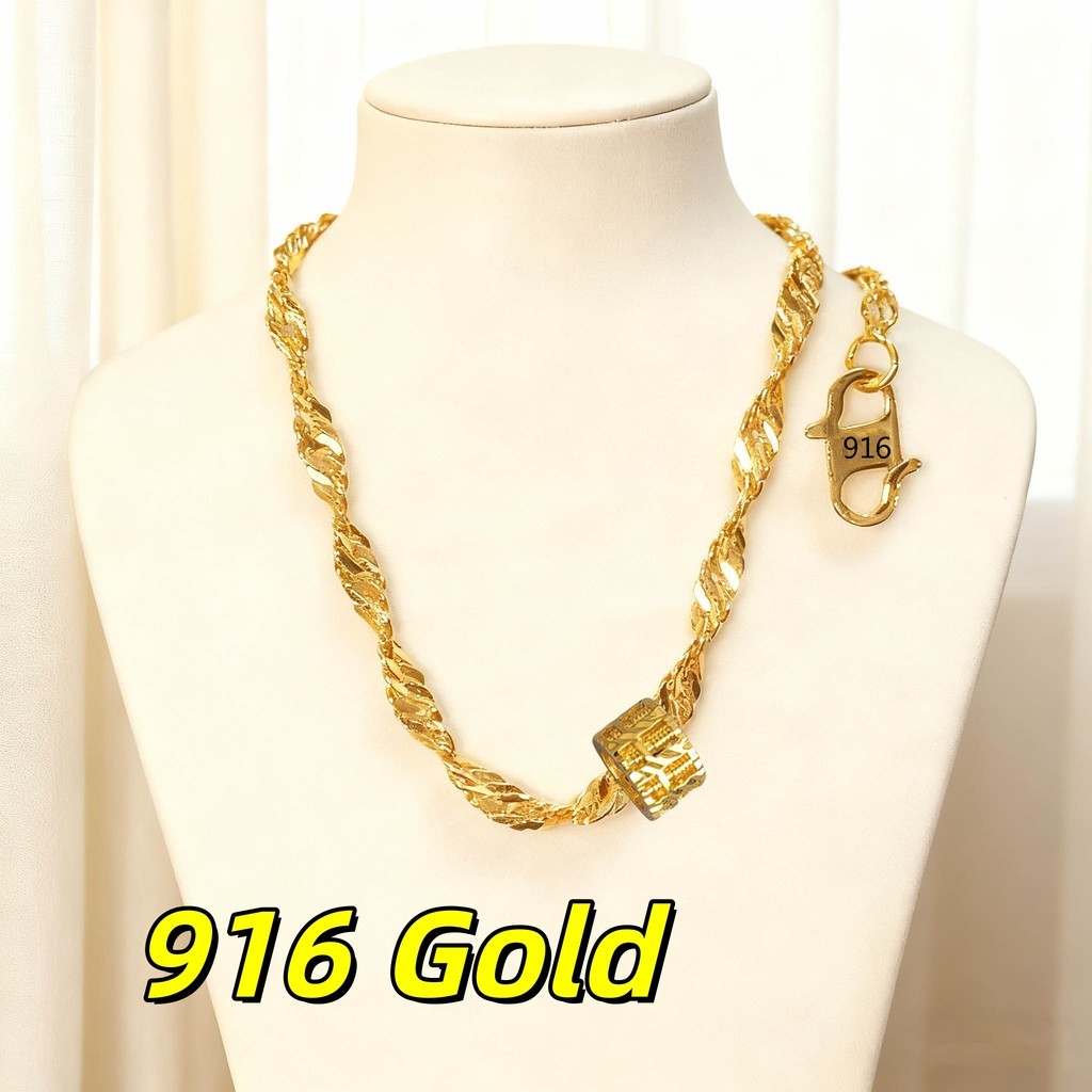 Rantai Leher Emas 916 Lelong Kaluing สร้อยคอผู้หญิงผู้ชาย wah chan gold jewellery วันเกิดสําหรับผู้ห