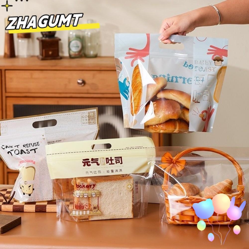 ZHAGUMT ถุง 10 ชิ้น, โปร่งใส Self-Adhesive Toast Bag, 250 กรัม 450 กรัมแบบพกพา Design Self-Sealing ขนาดใหญ่ผู้ถือขนมปังเบเกอรี่จัดเก็บ