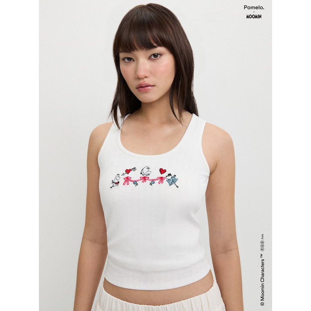 [Pomelo] Pomelo. x Moomin เสื้อแขนกุดปักลาย / Pomelo. x Moomin Embroidered Tank Top — صورة 4