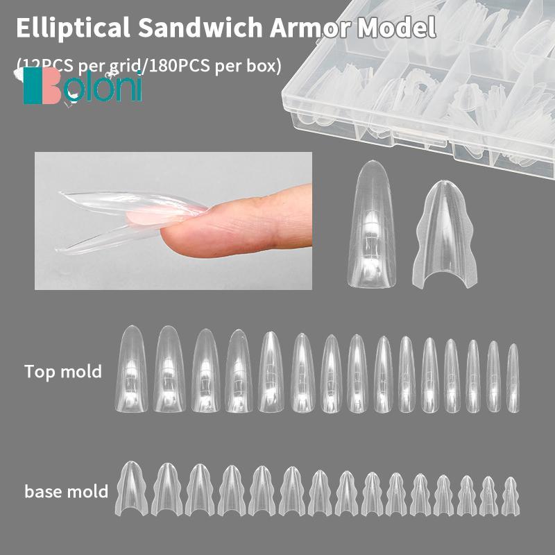 [Boloni] 180 ชิ้น/กล่องแซนวิช Dual Nail Forms 15 ขนาด Extensions-Dual Forms Coffin Almond Nail Forms