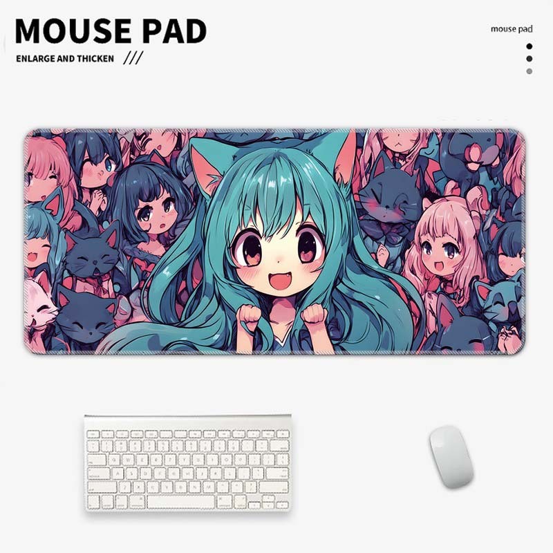 อะนิเมะ Mix Match Hatsune Miku Gundam Gaming Mouse Pad คีย์บอร์ดเกมขนาดใหญ่ Anti-slip Seaming Dirt-p