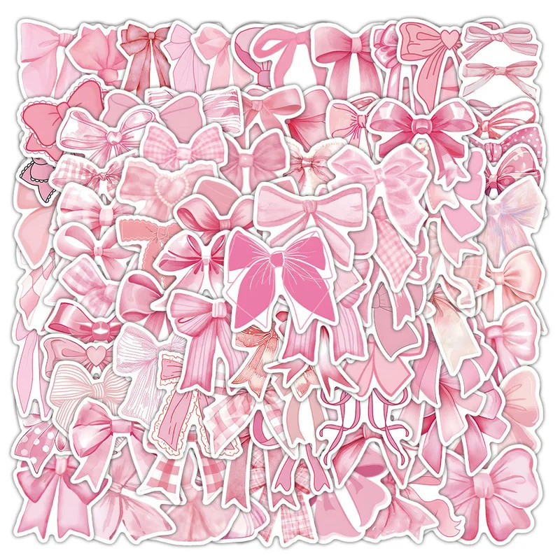10/30/50/100PCS Pink Bowknot Stickers Graffiti Decoration Coquette Bows Sticker Scrapbook Luggage La