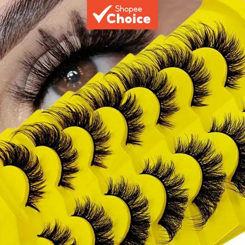 Mango Eye 3D Strip Lashes 7Pairs D Curl Super Light Fluffy ติดทนนานธรรมชาติ Finish