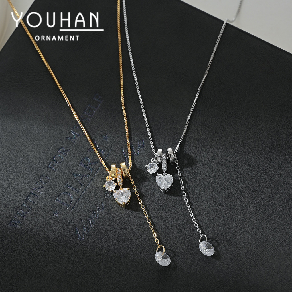 ทองแท้Electroplating Micro-Inlaid Zircon อารมณ์ Clavicle CHAIN หญิง Niche Design Feel Love Flow สร้อ