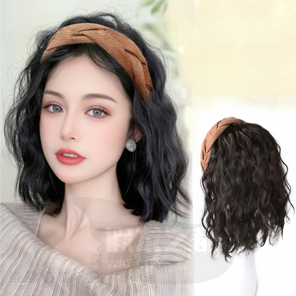 (จัดส่งฟรี) ที่คาดผมวิกผมขนาด 30 ซม., ผมหยิกหยักแบบธรรมชาติ, ไม่มีรอยต่อ