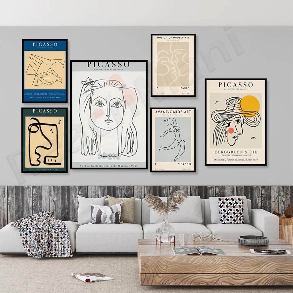 โปสเตอร์ศิลปะ Pablo Picasso สติกเกอร์ผนังสไตล์นามธรรมทันสมัย ภาพพิมพ์โทนพาสเทลแบบเดนมาร์ก งานศิลปะตก