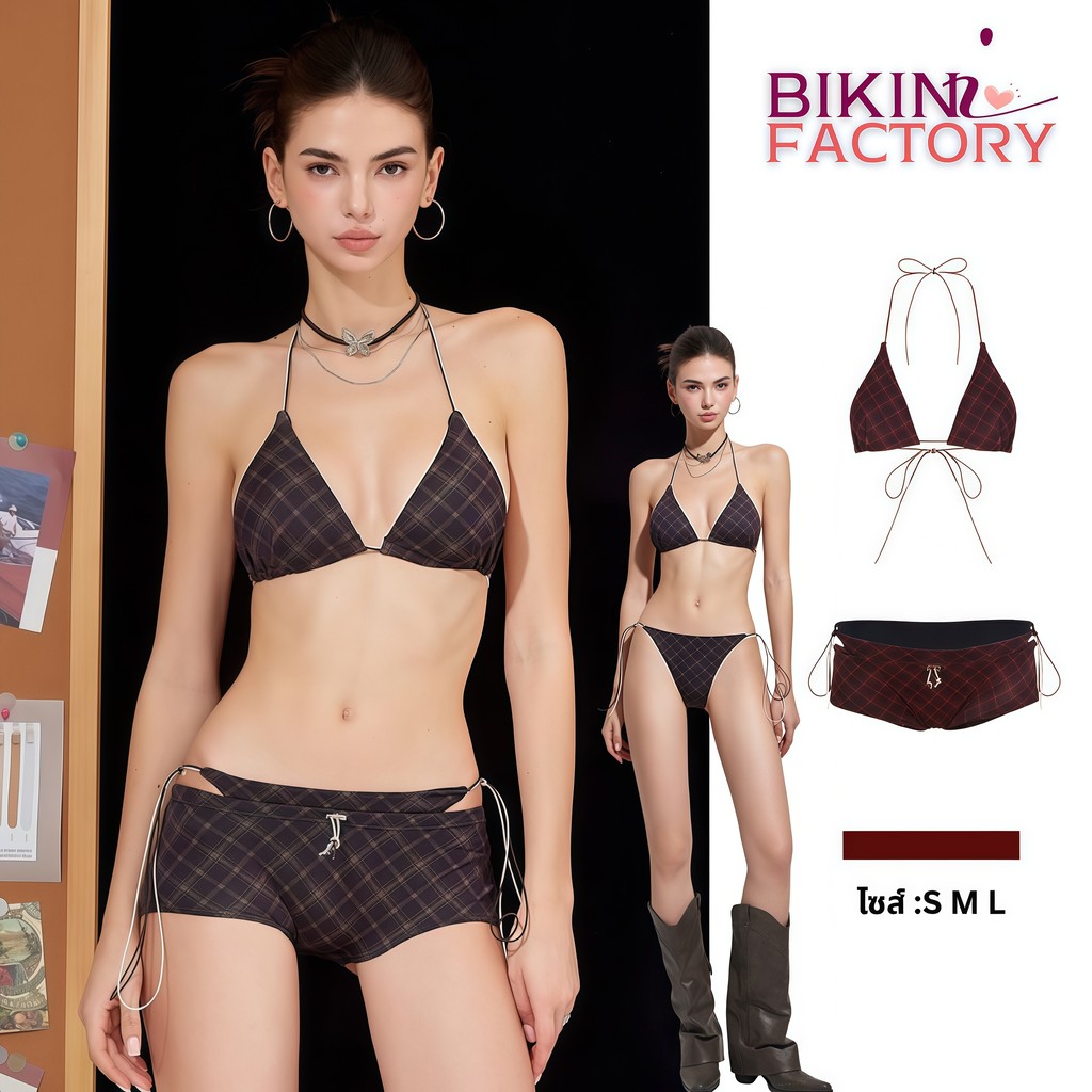 BIKINI FACTORY ชุดชายหาดเซ็กซี่ ชุดว่ายน้ำ 3 ชิ้ิ้น กางเกง บิกินี่สายฝอ🌴 มีไซส์ S-L | น้ำหนัก 40-65 กก. ส่งไว Y253