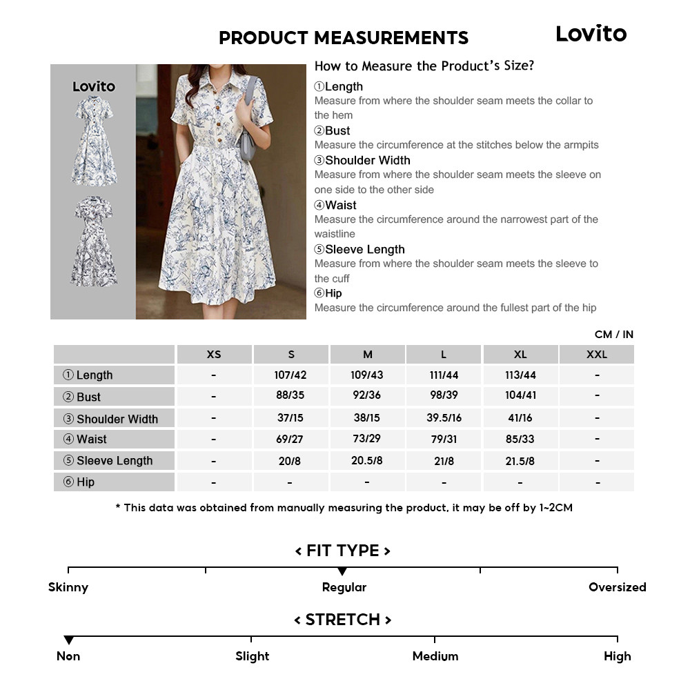 Lovito ชุดเดรสลําลองลายกระดุมชุดเดรสหลากสีฤดูใบไม้ผลิ/ฤดูร้อนสําหรับผู้หญิง L135ED364 - รูปที่ 6
