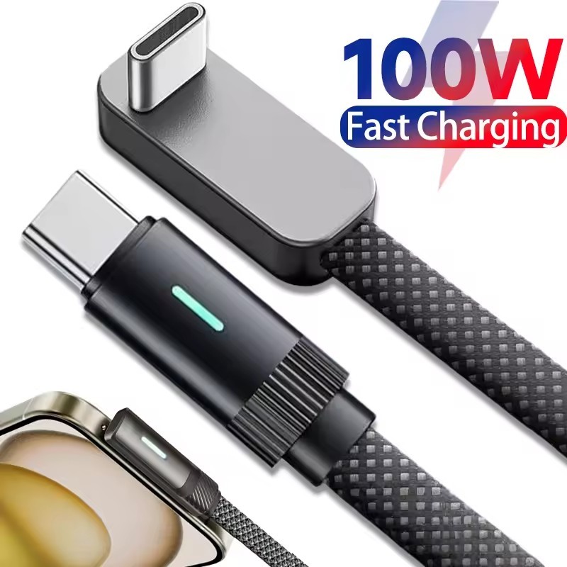 สายชาร์จเร็ว Type C เป็น C 100W | สายแบนถักตัวแอลพร้อมแกนทองแดง| สายข้อมูลสากลสําหรับแล็ปท็อปแท็บเล็ตโทรศัพท์|ตัวเลือก 3 ความยาว