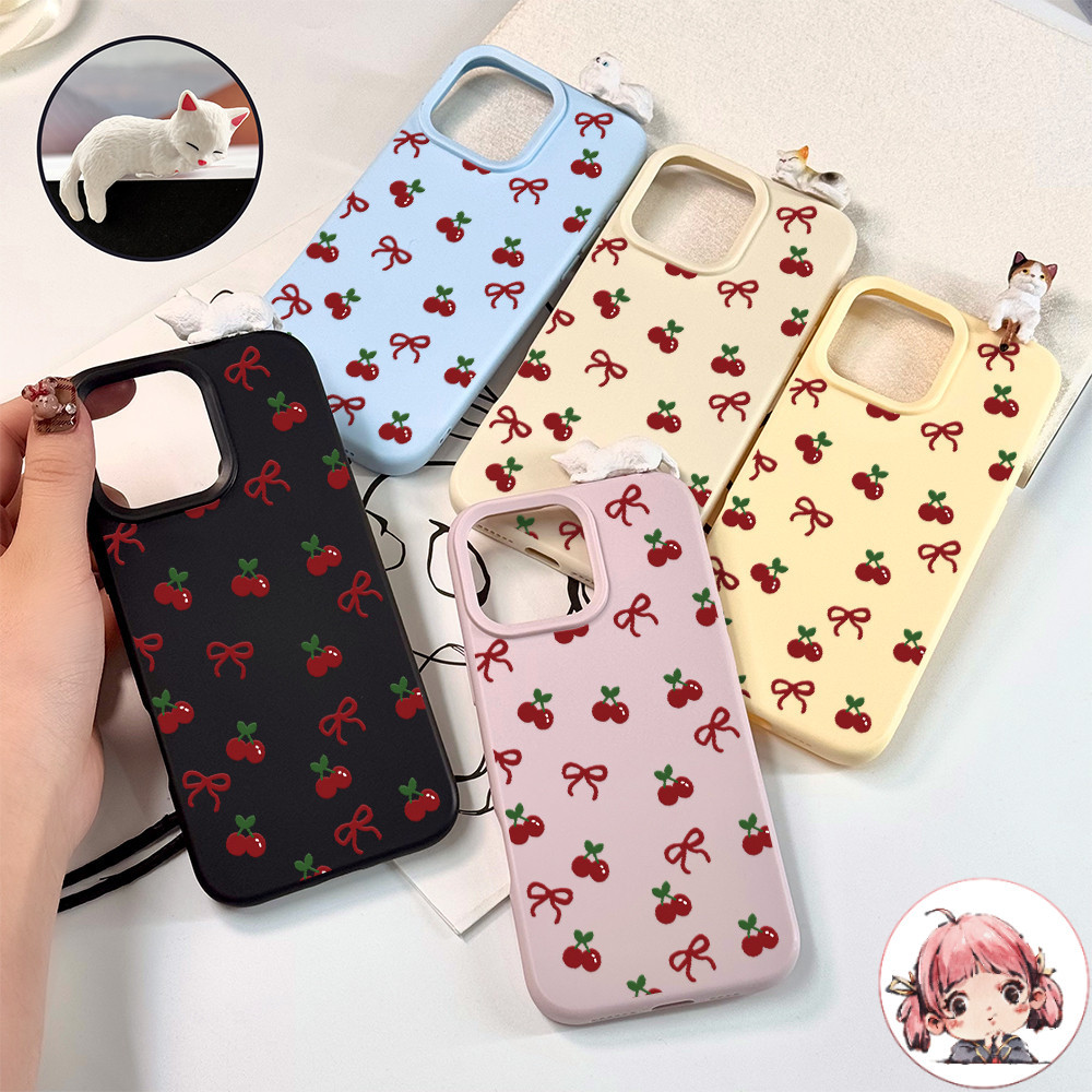 เคสสำหรับไอโฟน14 CODที่ไทย เชอร์รี่โบว์สีแดง เคสมือถือนิ่มซิลิโคน TPUแบบด้าน For IPhone17 16Pro 15 14PLUS 11 12 13PROMAX