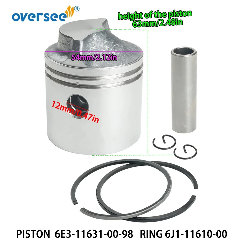6E3-11631 ลูกสูบชุด STD สําหรับ Yamaha 5HP 2T Outboard Motor Parts Powertec Seapro 6E3-1231-00-98 54