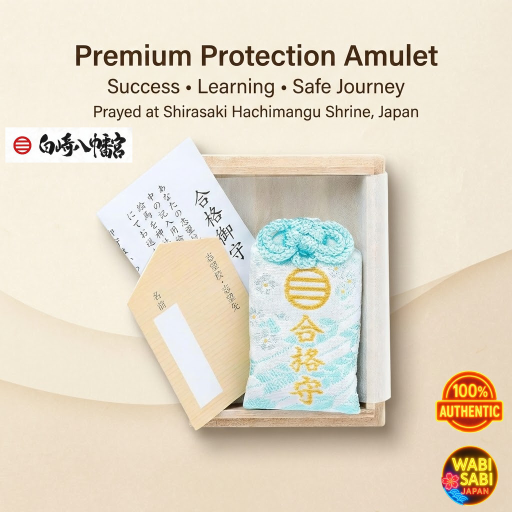 Shirasaki Hachimangu Shrine Blue Exam Success Amulet in Paulownia Box
