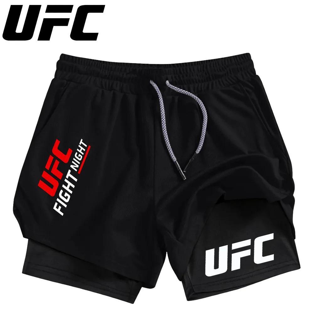 UFC Mens Fitness Shorts Running Integrated Training 2 in 1 พร้อมซับในแห้งเร็วระบายอากาศได้สูงยืดทรงตรงพอดีกับกีฬาทุกประเภท