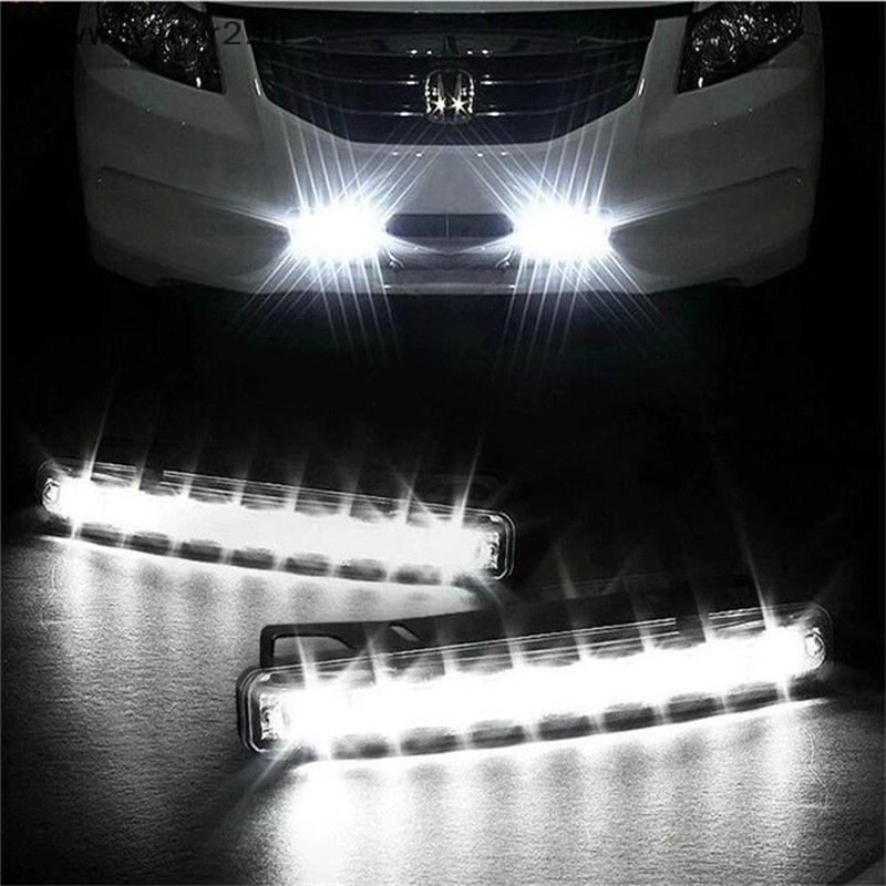 # waveba # ไฟรถยนต์ 8 LED DRL Fog Driving Daylight Daytime Running White Lamp .