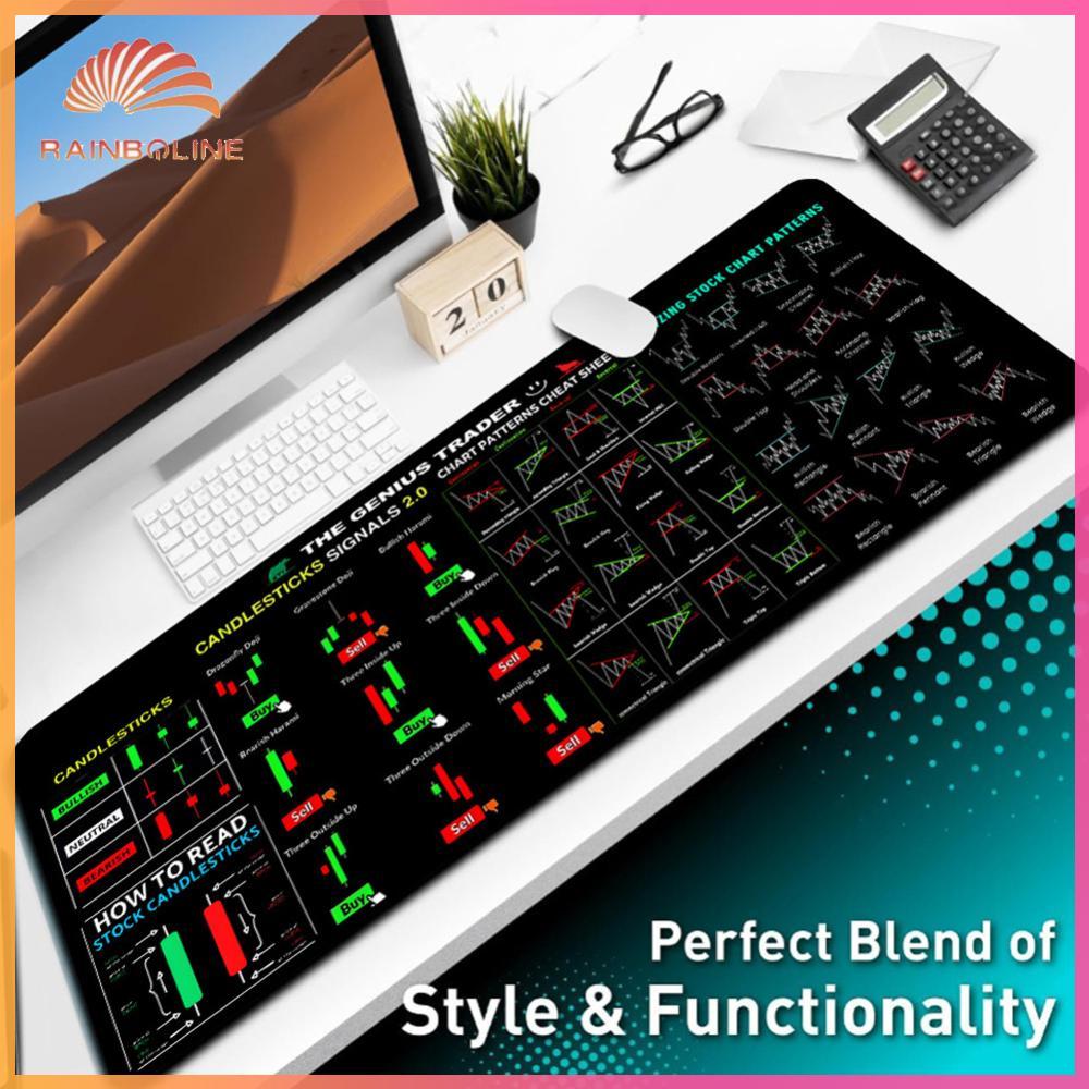 Stock Market Mouse Pad เย็บขอบ Invest Day Trading Mouse Pad ฐานกันลื่น Stock Market Computer Pad สํา