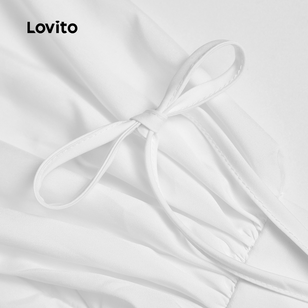 Lovito เสื้อลําลองเสื้อตัวยาวแขนพัฟแบบผูกเชือกธรรมดาสําหรับผู้หญิง LNE21290 (หลากสี) - รูปที่ 4