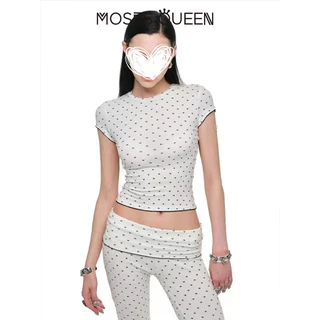 MOSESQUEEN สุภาพสตรีลูกเรือคอด้านบนน่ารักการ์ตูนแมวสุนัขและ Paw พิมพ์แฟชั่น Slim Fit นุ่ม Breathable วัสดุสไตล์หวานทุกการแข่งขันทุกวันชุดผู้หญิง #63557-63557-1