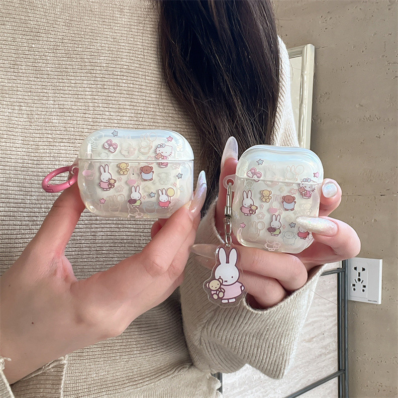 Line Miffy Rabbit สําหรับ Airpods 1/2 3 Pro Pro2 pro3 Airpods4 ชุดหูฟังไร้สายบลูทูธป้องกันกรณี AirPods Pro i3 i4 pro3 หูฟังป้องกันกรณี