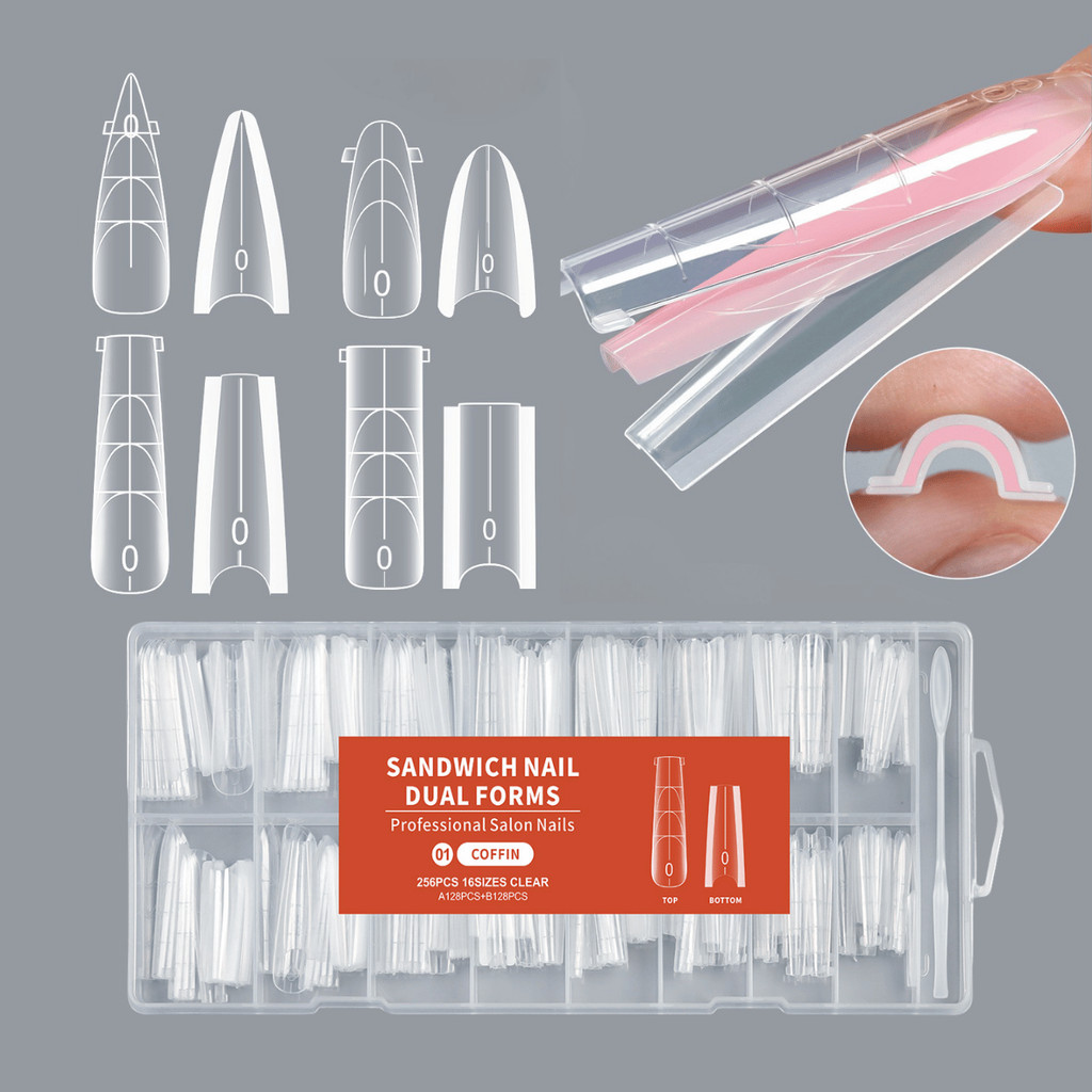 ดูอัลฟอร์ม 256ชิ้น เล็บปลอมต่อเจล แบบประกบ Dual Forms Sandwich Nail Mold แบบฟอร์มต่อเล็บ -wenails