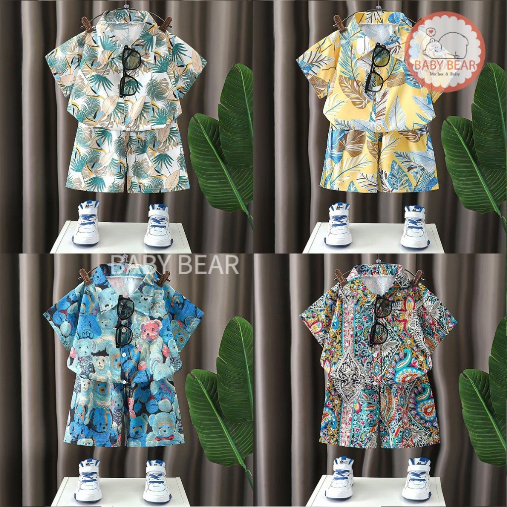ชุดเซ็ตฮาวาย ชุดเซ็ตเสื้อเชิ้ตเด็ก เสื้อแขนสั้น+กางเกงขาสั้นฮาวายทะเล สงกรานต์ รูปที่ 2