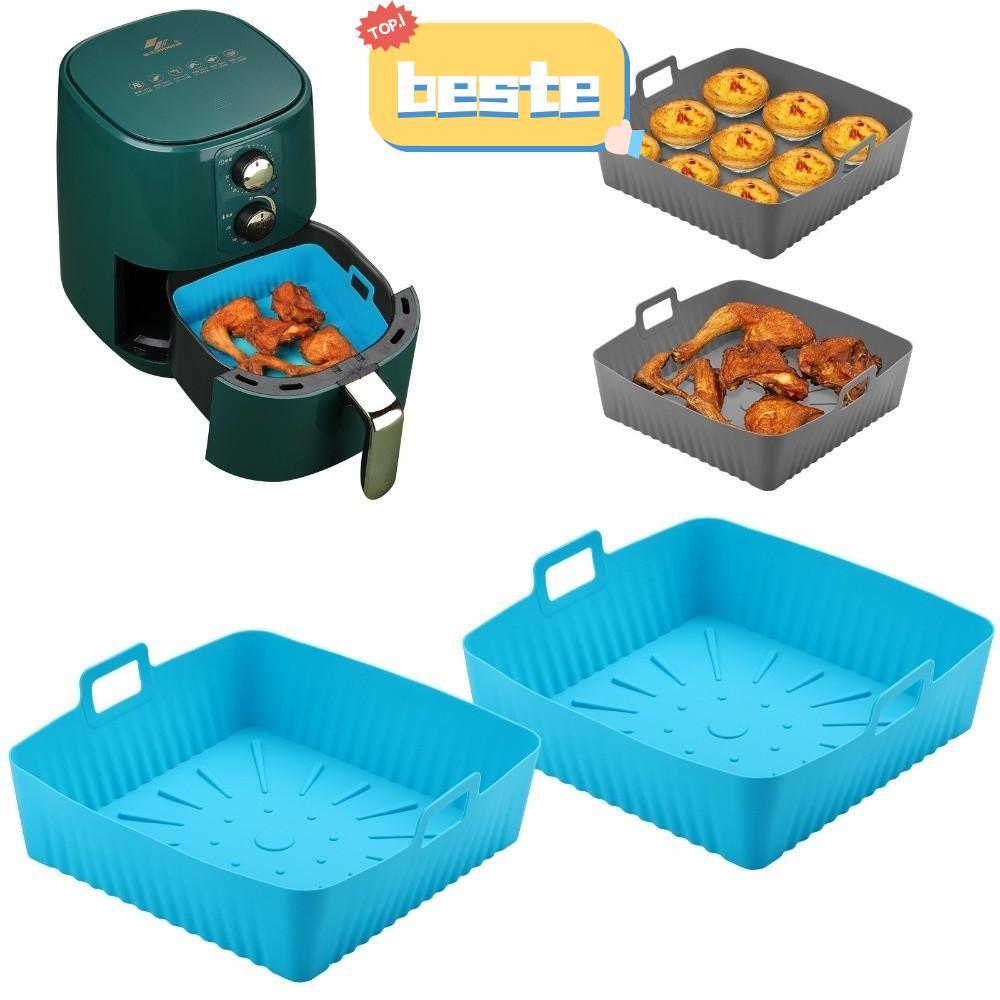 BESTE ถาดอบ, ซิลิโคน 9" ขนาดใหญ่ Air Fryer Liners, แบบพกพานํากลับมาใช้ใหม่พร้อมที่จับทนความร้อน Air 