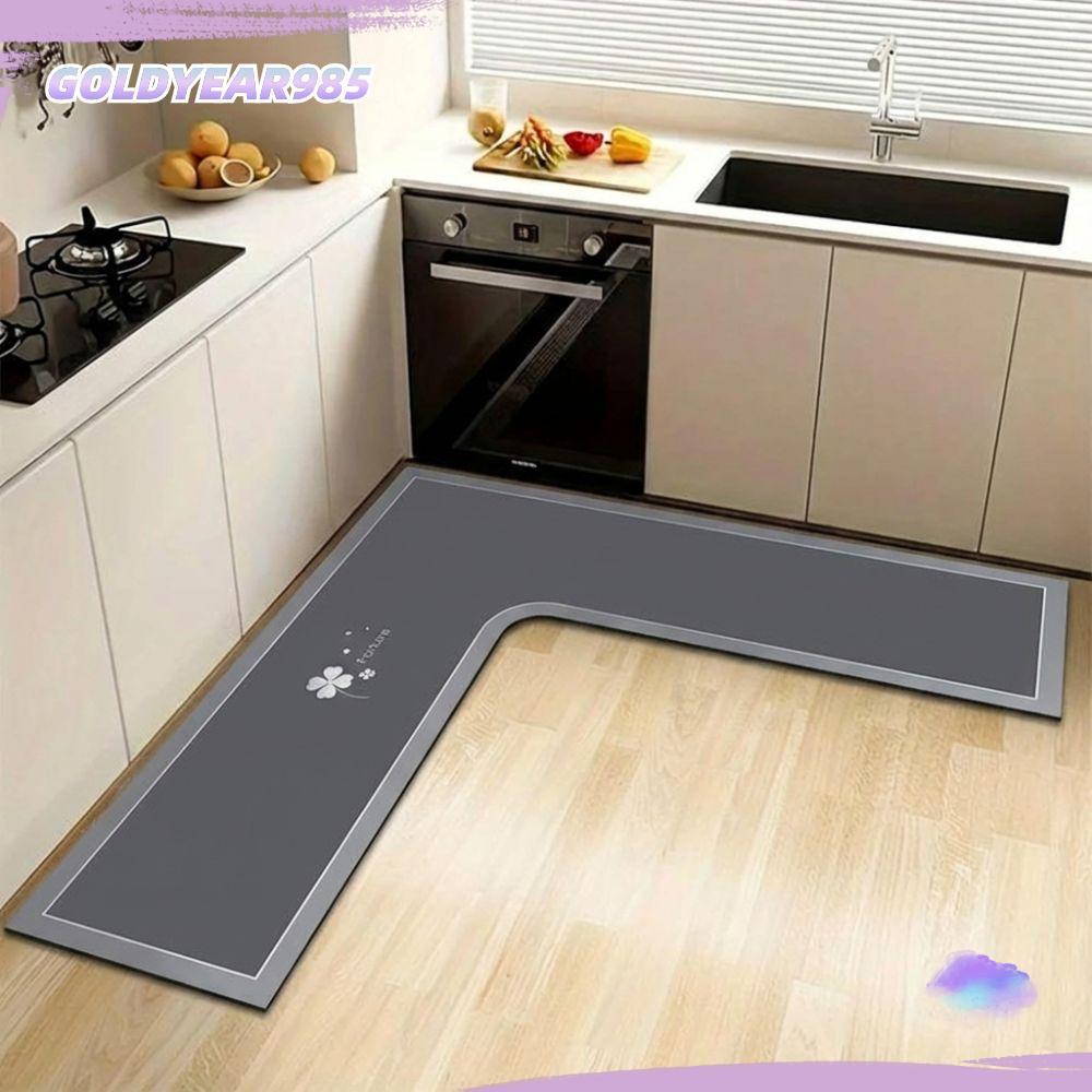 GOLDYEAR985เสื่อห้องน้ํา,L-Shaped Washable Kitchen Rug, Luxury Stain-proof Water Absorbent Anti-slip