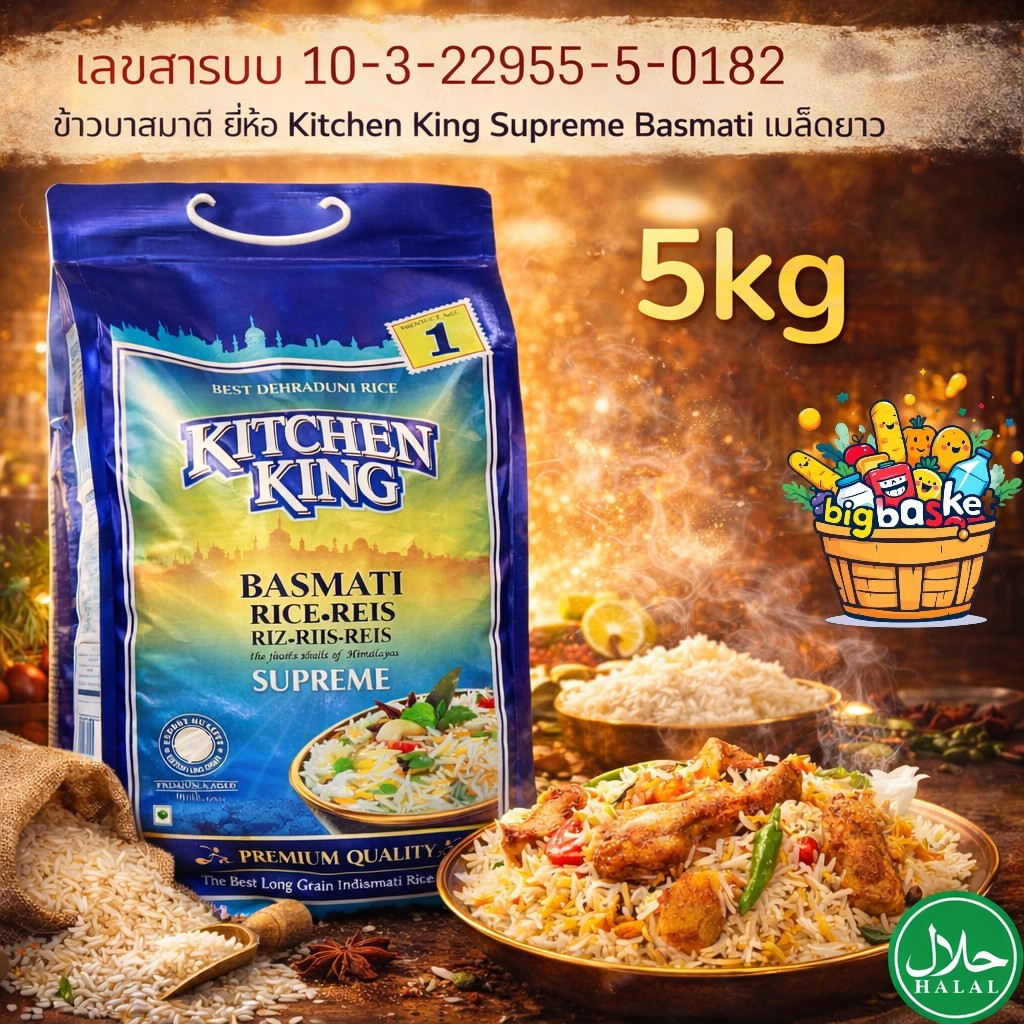 KITCHEN KING Supreme Basmati Rice 5kg (ข้าวบาสมาติเซล่า ) NV