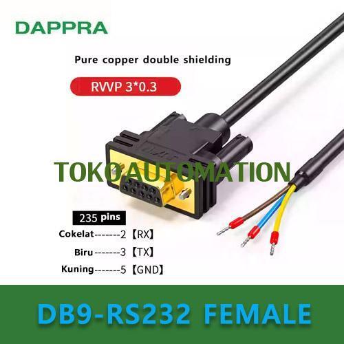 DB9 D-SUB 9 Pin Female Connector Cable to RS232 235 Pin 3 สายพร้อม terminal 2M Serial Extension SX90
