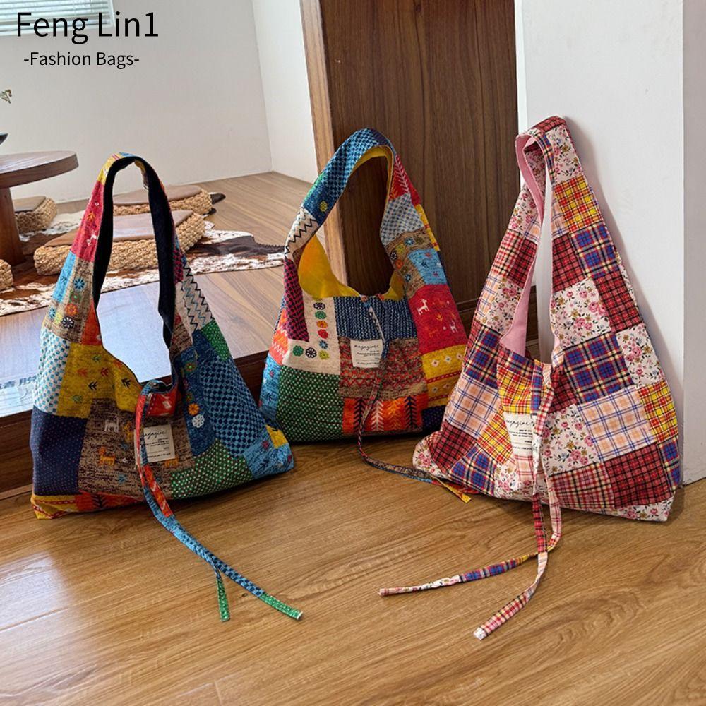 FLIN Messenger Bag, Canvas Large Capacity Bohemian Shoulder Bag, Retro Geometric Shopping Bag Women