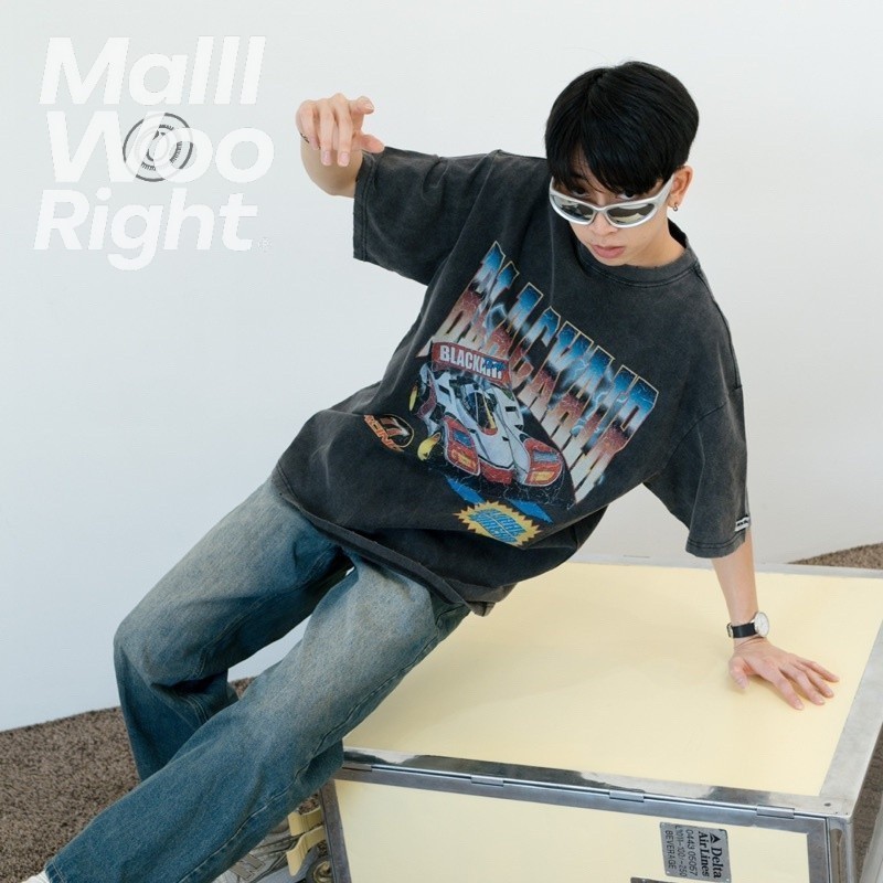 （จัดส่งตลอด 24 ชั่วโมง）HY  trendy menswear เสื้อเลือกตั้ง EXT RACING vintage T-shirt เสื้อยืดแขนสั้นทรงโอเวอร์ไซส์ผ้าฟอก