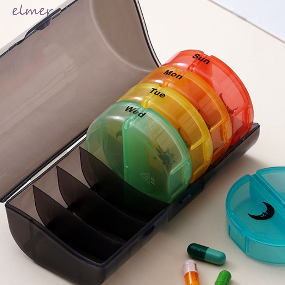 ELMER กล่องเก็บวิตามิน,ภาชนะใส่ยา 14-Grid 7-Day Splitter Pill Organizer,สะดวกนํากลับมาใช้ใหม่แบบพกพา
