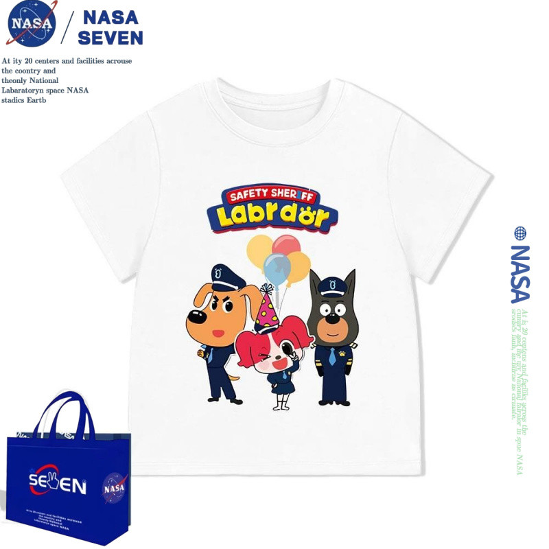 เสื้อยืดเด็กผู้ชาย ลายการ์ตูนนายอำเภอลาบราดอร์ ขนาด 100-170 ระบายอากาศได้ดี คุณภาพเยี่ยม