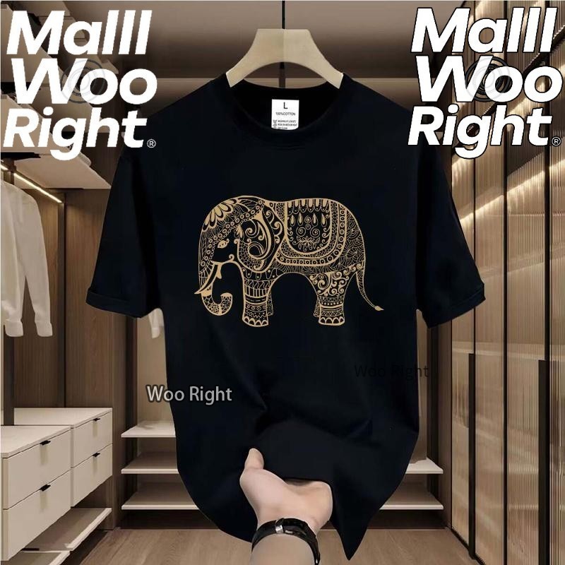 (จัดส่งตลอด 24 ชั่วโมง)Woo Right เสื้อยืดผู้ชาย คอกลม ลายช้าง พิมพ์ลาย ทรงหลวม